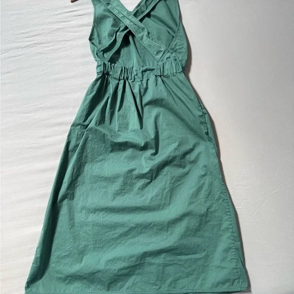 Green Midi Dress Size 0 Cross Back Sleeveless Cotton - Picture 4 of 8